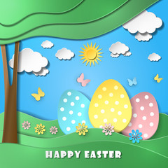 Easter background with eggs in grass