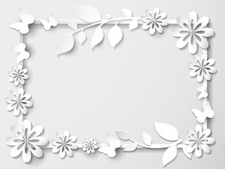 White frame with leaves and flowers