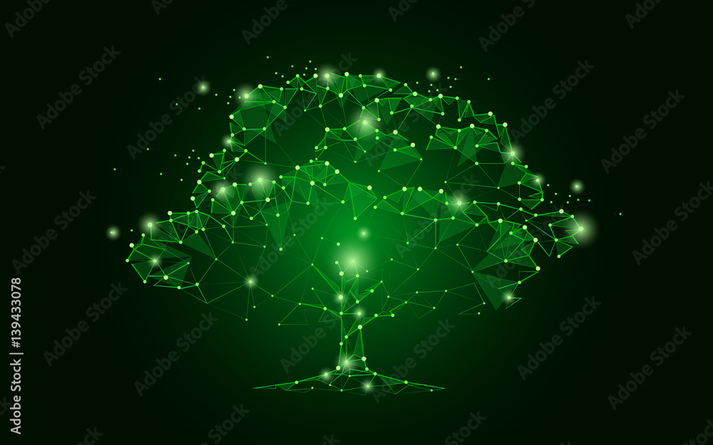 Poster consisting of points, lines, and shapes in the form of tree