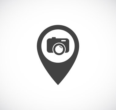 map pointer pin with photo camera icon