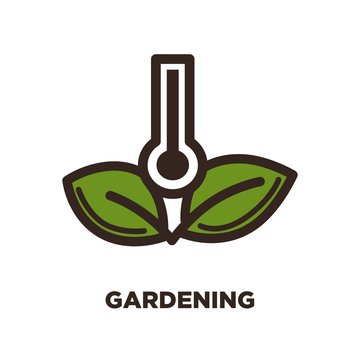 Gardening logo design with thermometer and two green leaves