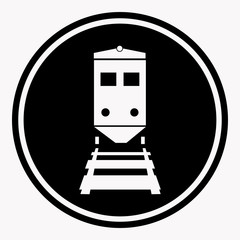 Naklejka premium Warning sign attention train symbol black circle on white background