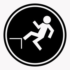 Risk of falling from height of human danger sign black circle isolated