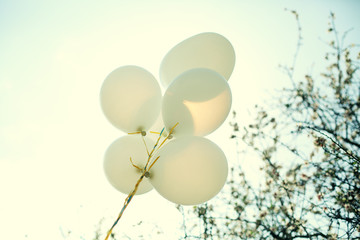 Obraz na płótnie Canvas white balloons on blue sky background