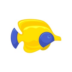 Yellow-blue fish picture in flat design isolated on white
