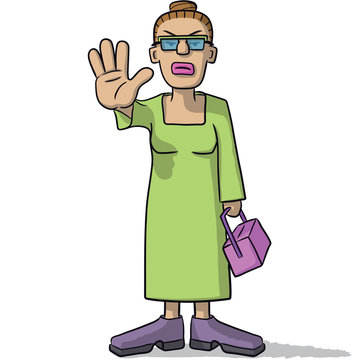 cartoon woman with hand stop sign