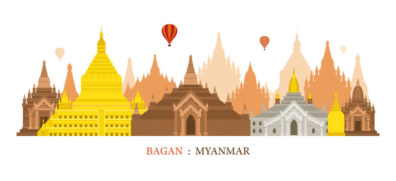 Bagan, Myanmar, Architecture Landmarks Skyline
Cityscape, Travel and Tourist Attraction