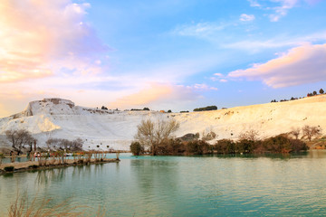 Pamukkale from park during sunset