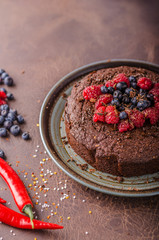 Brownies cake with chilli and berries
