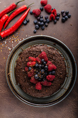 Brownies cake with chilli and berries