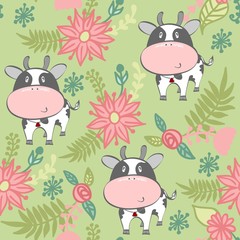 vector art seamless pattern with cartoon cows.