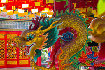 Colorful chinese dragon in Chinese Temple at Phitsanulok, Thailand