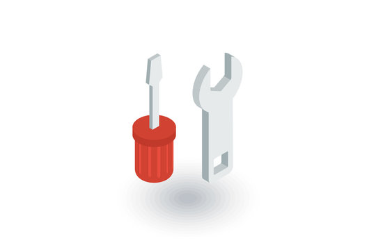 screwdriver, wrench tool, setup, settings isometric flat icon. 3d vector colorful illustration. Pictogram isolated on white background