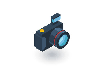 Digital photo camera isometric flat icon. 3d vector colorful illustration. Pictogram isolated on white background