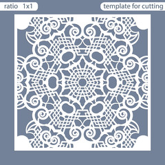 Laser cut wedding invitation card template.  Cut out the paper card with lace pattern.  Greeting card template for cutting plotter. Photo frame are laser cut from a plate. Vector.
