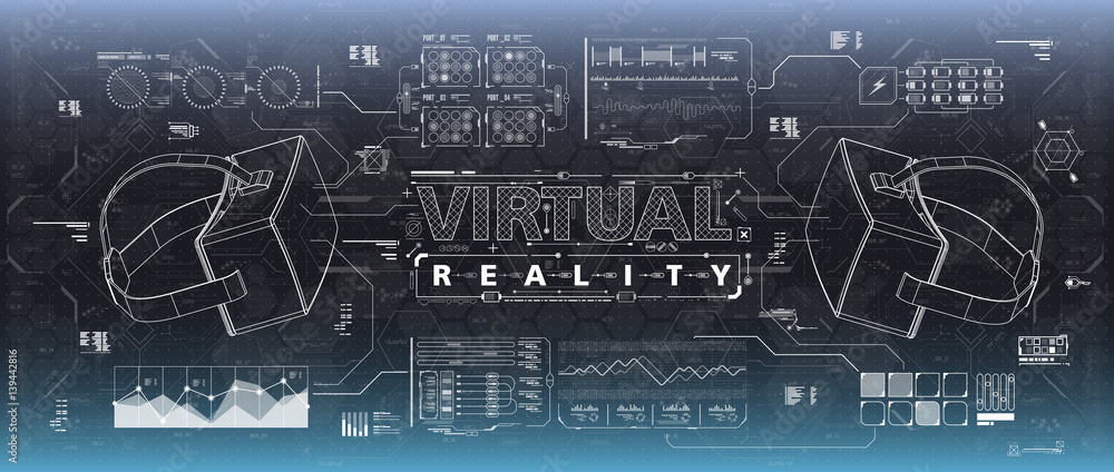 Aufkleber hud ui for virtual reality glasses. futuristic user interface for app and web. head-up display infog