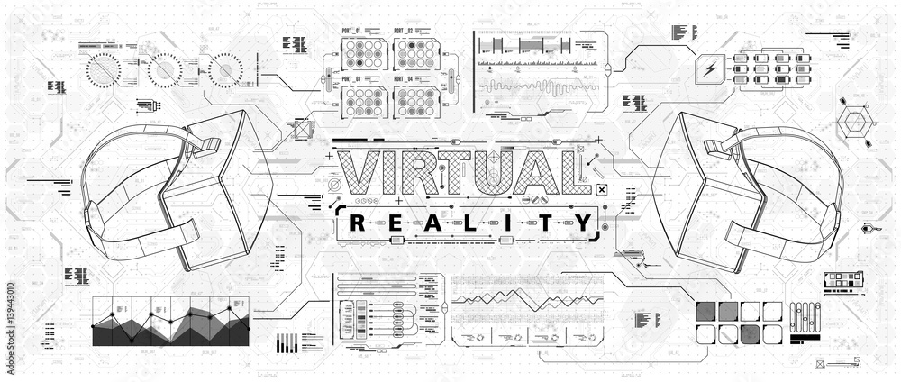 Poster hud ui for virtual reality glasses. futuristic user interface for app and web. head-up display infog