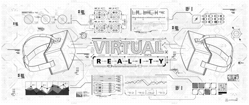 HUD ui for virtual reality glasses. Futuristic user interface for app and web. Head-up display infographic, set elements for motion design.