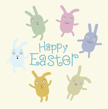 Greeting card with with Easter rabbit. Happy Easter background. Happy Easter design. Rabbit modern design icon.