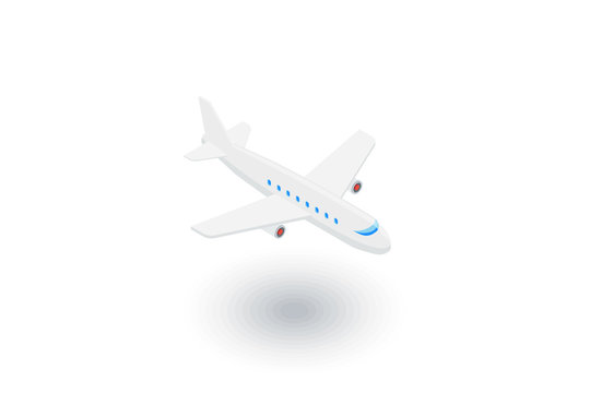 airplane, boeing plane, travel isometric flat icon. 3d vector colorful illustration. Pictogram isolated on white background