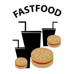 Hamburger and drink on white background