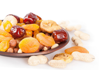 Dried fruits on white background