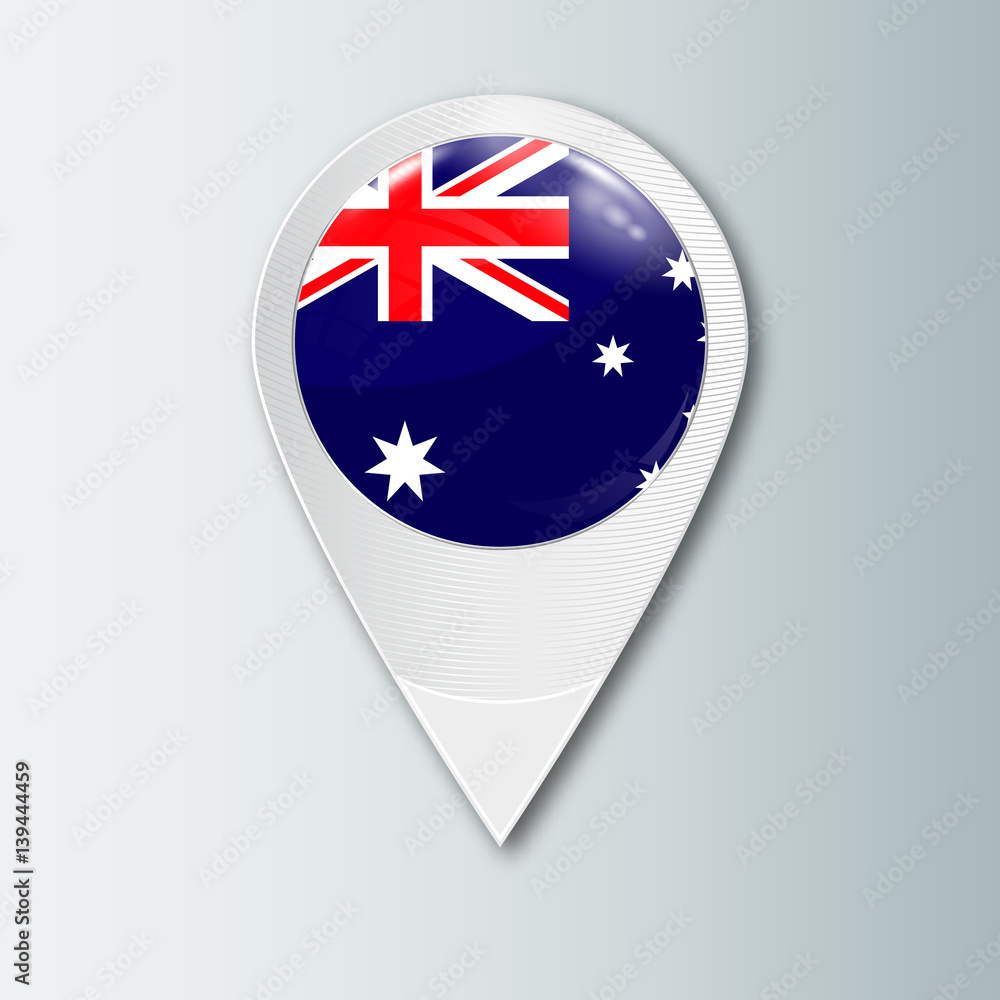 Wall mural pointer with the national flag of australia in the ball with reflection. tag to indicate the locatio