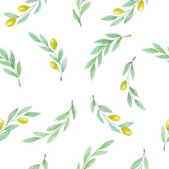 Olive branch hand drawn watercolor pattern
