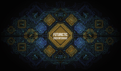 Modern Background with futuristic user interface. Electronic computer hardware technology. Motherboard digital chip. Integrated communication processor. Information engineering component.