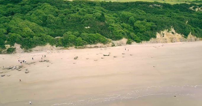 Aerial view of  Moeraki Boulders in New Zealand