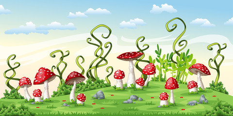 Illustration of some fly mushrooms 