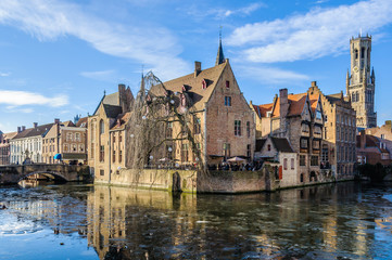 Fototapeta na wymiar Reflection of Rosary Quay in Bruges, Belgium