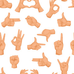 Hands showing deaf-mute different gestures human seamless pattern arm vector illusstration.