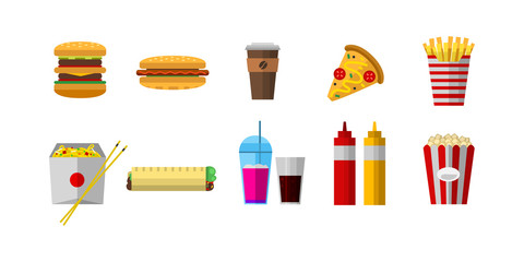 Vector icons sweet fast food elements.