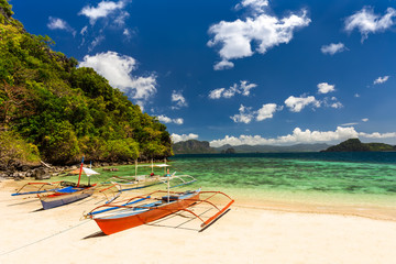 Banca boat at a beautiful tropical beach in Palawan Island,Phili