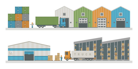 Warehouse logistic buildings vector illustration.