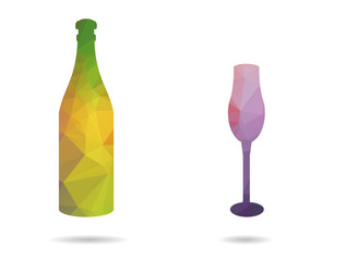 low poly bottle and cup