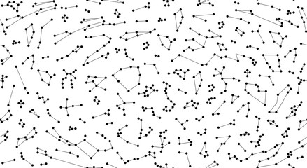 Vector. Seamless pattern for decoration, design. Astronomy different constellations  on a white background. Zodiac sign of the bright stars. Glowing lines and points. Star chart, map. Deep space