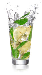 lemonade in a glass with splashing