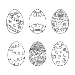 Vector set of easter eggs in doodle style. Hand drawn illustration