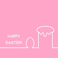Vector greeting card with lettering composition "Happy Easter", egg and line art easter cake