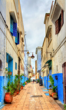 Famous blue and white houses in Kasbah of the Udayas - Rabat, Morocco