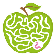 Cartoon maze game for kids Num.04 Worm with apple labyrinth vector puzzle illustration - 139452264