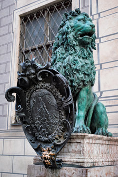 Bavarian Lion Statue At Munich Residenz Palace