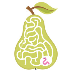 Cartoon maze game for kids Num.03 Worm with pear labyrinth vector puzzle illustration - 139452433