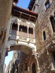 Barri Gothic Quarter and Bridge of Sighs in Barcelona, Catalonia, Spain