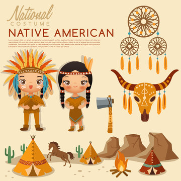 Native American traditional costumes : Vector Illustration