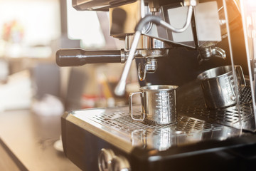 coffee making with coffee machine in cafe with color tone concept