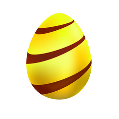 yellow easter egg with red stripes on a white background