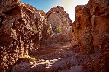 Petra mountains, Jordan. Abandoned rock-cutted stairway.